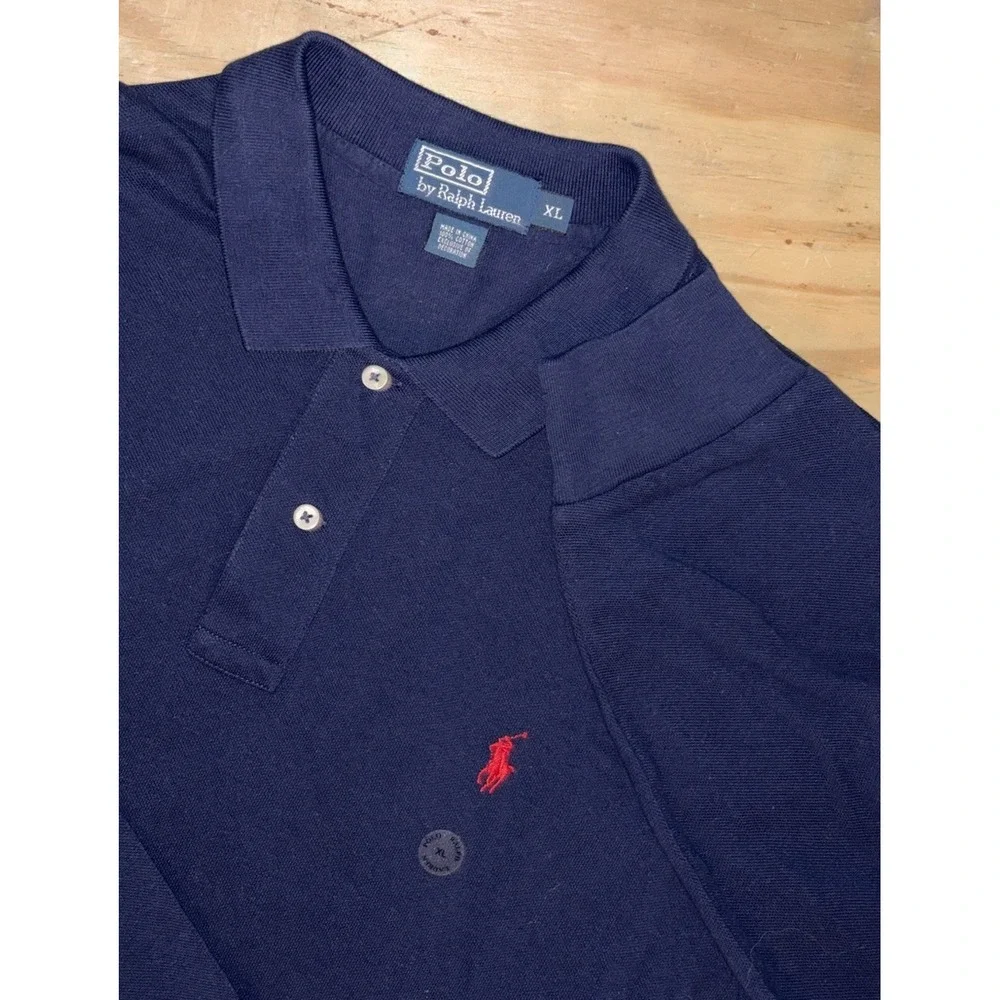 New Polo Ralph Lauren Long Sleeve Polo Shirt Mens XL Navy Blue Cotton
